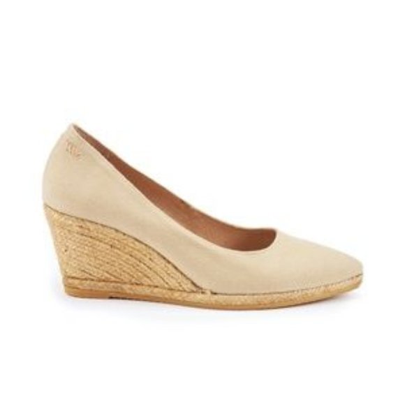 Various Sizes Viscata Roses Espadrille Beige Canvas Wedge Pumps - Picture 2 of 10